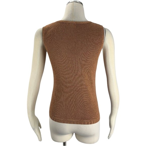 Sigrid Olsen Small Sweater Tank Orange Sleeveless Fall Viscose V Neck - Picture 3 of 6